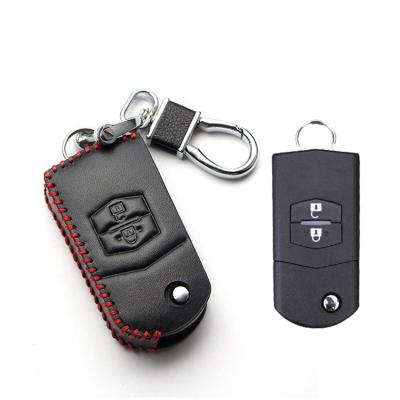 China Custom Sensitive Genuine Leather 2 Button Car Key Leather FOB Cover For Mazda 2 3 5 6 for sale