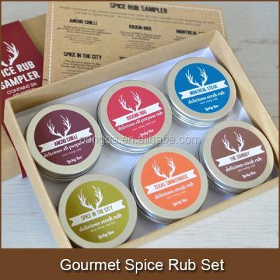 China Inexpensive Gourmet Spice Rub Set Of 6 2 Inch Solid Screw Top Containers Filled With Delicious Flavor Mixes for sale