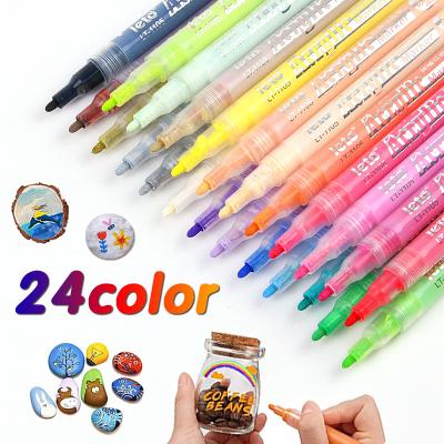 China Bright Colors Touch Customized 24 Permanent Color DIY Crafts Acrylic Paint Water Based Marker Pen Set Suitable For Rock Wood Ceramic Cloth for sale