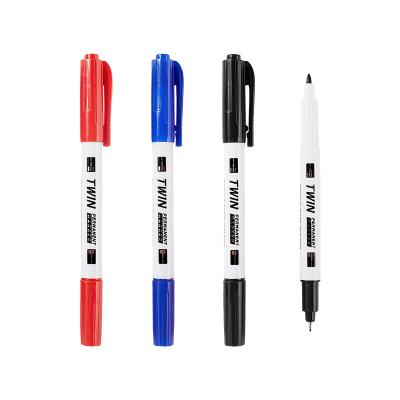 China Wholesale Office Supplies Smooth Writing Double Head Waterproof Indelible Permanent Marker Pen for sale