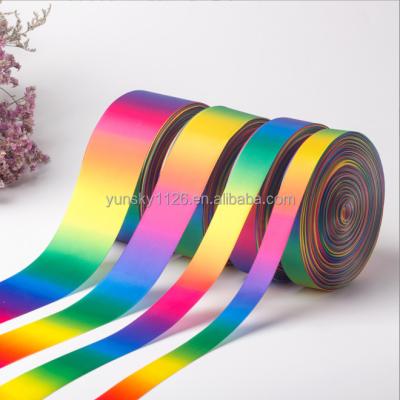 China Rainbow or Single Grosgrain Face Heat Transfer Printing Fashion Colorful Wrapping 100% Polyester Rainbow Double Face for Festival Decoration for sale