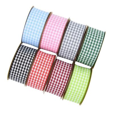 China Beautiful 6mm 10mm 38mm 50mm Polyester Gingham Ribbon Woven Edge Buffalo Ribbon Plaid Ribbons for Crafts Bowknot and Gift Wrapping for sale