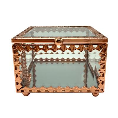 China Gift Mirror Pattern Decorative Vintage Small Storage Box Jewelry Glass Cosmetic Organizer for sale