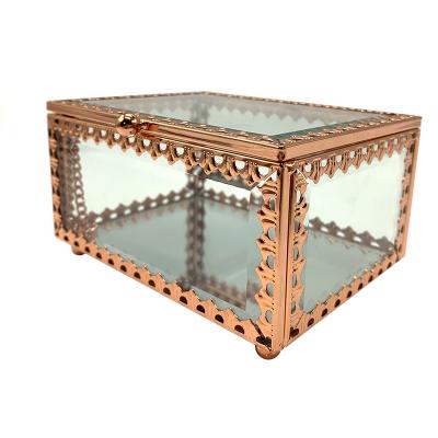 China Clear Glass Gift Mirror Pattern Rectangle Jewelry Display Box for sale