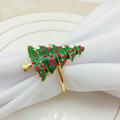 China 2020 Latest Design Stocked Christmas Tree Metal Napkin Ring Napkin Silver Buckle For Christmas for sale