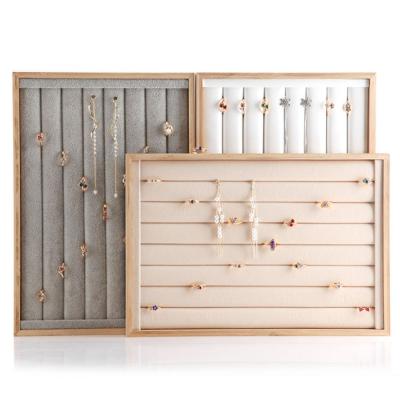 China Simple Modern Luxury Velvet Earring Rings Portable Wooden Window Storage Shelf Tray Organizer Jewelry Holder Display Set for sale