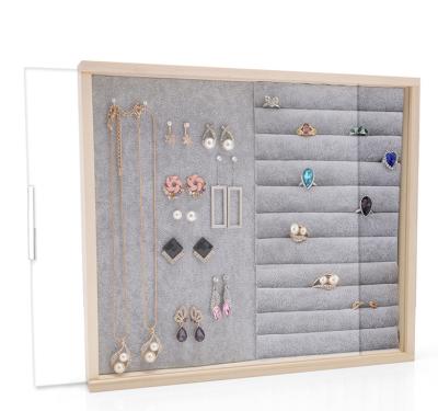 China Simple Modern Solid Wood Jewelry Storage Box Earring Rack Hanging Earring Holder Rings Tray Necklace Jewelry Display Rack for sale