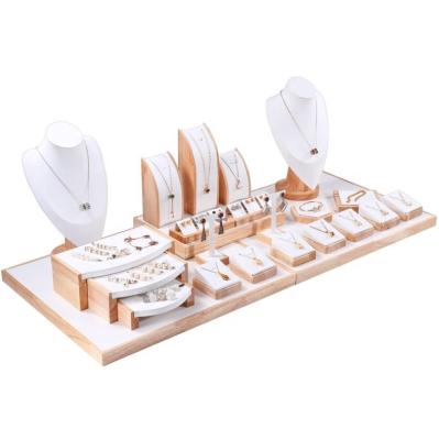 China Simple Modern Wholesale Wood Earring Ring Showcase Necklace Bracelets Jewelry Trays Set Display Stand From China for sale