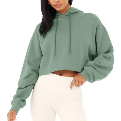 China Anti-Wrinkle New Arrival White Green Hoodies Sweatshirts Cotton Pullover Crop Top Hoodie For Women Streetwear Ladies Clothing for sale