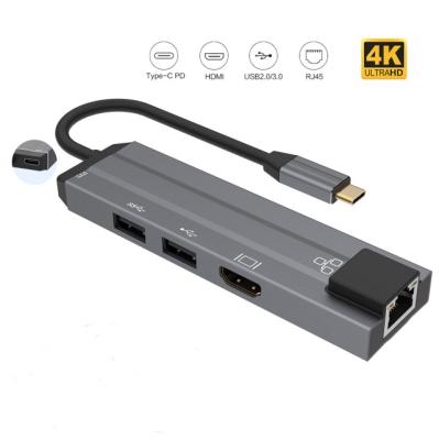 China USB C with Ethernet Network Port and Charging Port 4K HD-MI and PD Type C Hub 5 Adapter 4K USB C Computer Hub in 1 Type C to RJ45 Ethernet with PD Charging Macbook and Windows laptops for sale