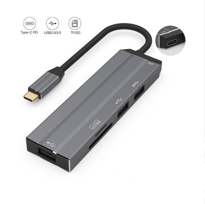 China USB3.0 5Gbps High Speed ​​6 in 1 Multi USB Data Hub USB C Hub with SD TF Card Reader 3*USB-A Charging PD Hub for Computer iPad and Type C Windows Macbook Laptop for sale