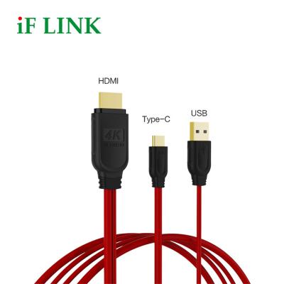 China COMPUTER 1.8M 2 in 1 Mobile Phone to HDTV Monitor Cable 4K Audio Video Cables USB C to HDTV Charging Cable for Android and ISO Phone for sale