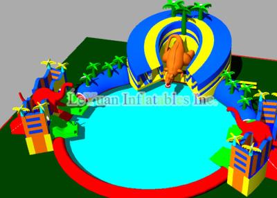 China Mobile Large Inflatable Water Park With Swimming Pool 25M Dinosaur for sale