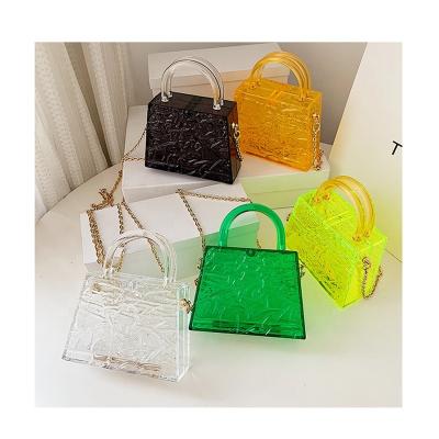 China Fashion Clear Jelly Flap Bag Luxury Trapezoid Acrylic Box Handle Transparent Cross - Body Bags Women Shape Ice Cream Slot Candy Color Handbag for sale