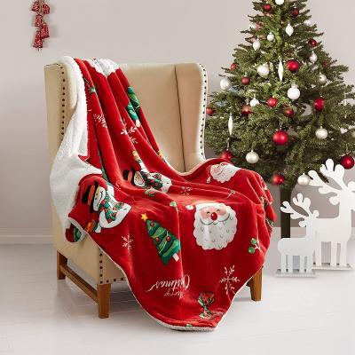 China Santa Claus Sherpa Flannel Double-Sided Warm Print Super Soft Plush Cozy Merry Christmas Blanket for sale