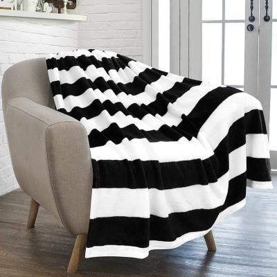 China Anti-pilling Double Bed Warm Furry Soft Throw Stripe Flannel Blanket for sale