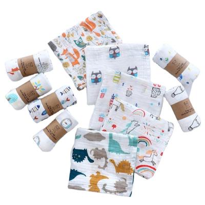 China PORTABLE Double Layer 100% Organic Cotton Baby Muslin Wrap Character Blanket Newborn Bath Towel for sale