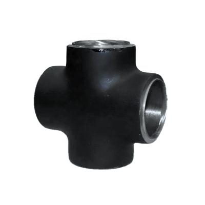 China OEM Cross Black Paint Communication Pipe Fittings Carbon Steel Connecting Connector Q235 Material A345 And Alloy Steel 16Mn 12CrMo for sale