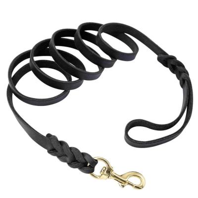 China DETACHED Black Genuine Leather Dog Leash Braided Lead Leather Dog Leashes Gently Handle Dog Training Leash for sale