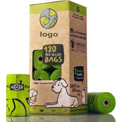 China Low MOQ Sustainable 100% COMPOSTABLE and BIODEGRADABLE Poop Bags Unscented Thick Leak Proof Dog Waste Bag for sale