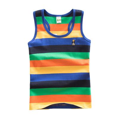 China Custom Breathable Children's Logo T-shirt Anti-Shrink Knit Kids Ages 3-15 Striped Sleeveless T-shirt for sale