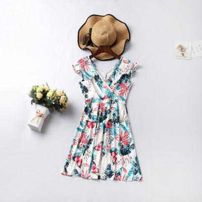 China Breathable Ruffle V-neck Dress Parent-child Summer Spring Dress Mother-daughter Sleeveless Skirt for sale