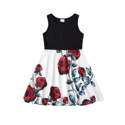 China 2022 Summer European Round Print Neck New Breathable Quilting Dress Parent-child Wears And American Flower for sale