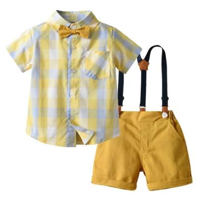 China 2022 New Summer Casual Plaid Yellow Blue Children Clothes Two Pieces Baby Boy Clothing Sets for sale