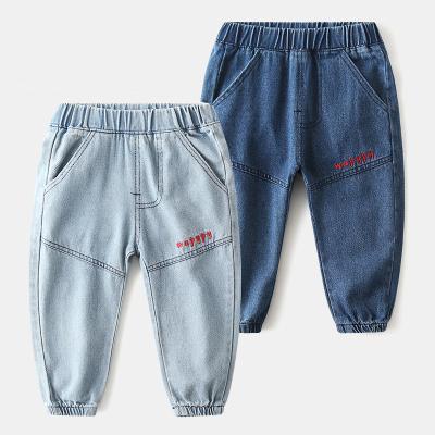 China Color Fade Proof Kids Jeans Boys Pants Casual Baby Embroidered Small Foot Mouth Pants Loose Children Jeans for sale