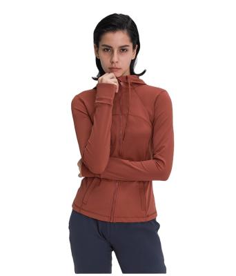 China 2023 Breathable Women Slim Compression Sports Yoga Hoodie Gym Fitness Wear Long Sleeve Pullover Jacket With Zipper for sale