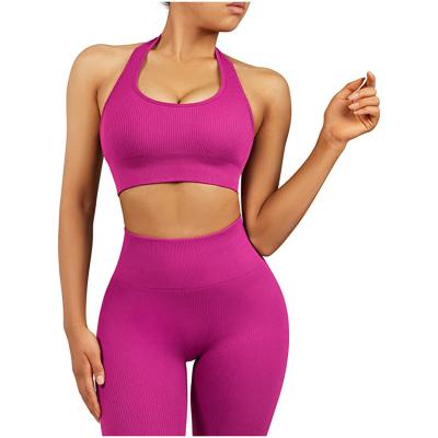 China 2023 Breathable New Design Workout Matching Ribbed 2 Piece Adjustable Strap Bra Leggings Yoga Gym Fitness Sets for sale