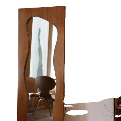 China Factory Outlet Modern Special Shaped Integral Wave Frame Mirror Solid Wood Oerate The Free Movable Mirror for sale