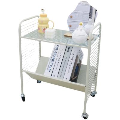 China Latest Design Glass Storage Trolley Minimalist Glass Storage Trolley Mobile Bar Service Cart On Wheels for sale