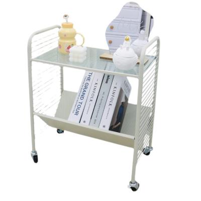 China Portable and practical 2 tier kitchen storage glass trolley trolley minimalist mobile home service kitchen cart for sale