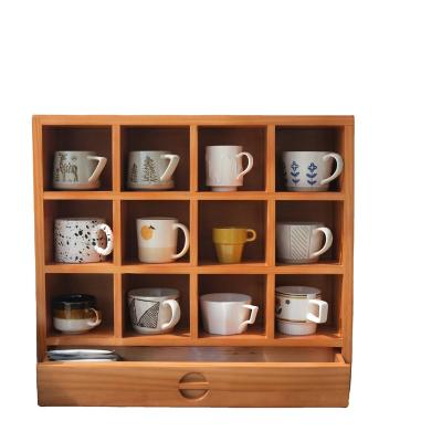 China Latest Minimalist Design Wooden Storage Rack Lattice Tea Ceremony Display Cabinet Multi-treasure Boxed Storage Rack for sale