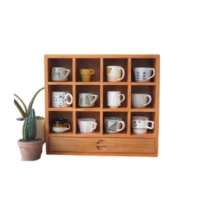 China Lattice Design Tea Ceremony Minimalist Unique Cabinet Rack Wooden Storage Rack for sale