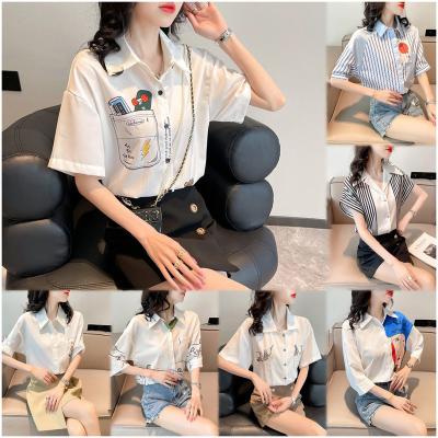 China Anti-wrinkle short sleeve printed shirt women's new 2022 summer high sense of red niche French top manufacturers wholesale for sale