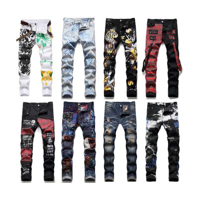 China European and American badge men's jeans QUICK DRY knee hole zipper pants wholesale men's jeans pants manufacturers for sale