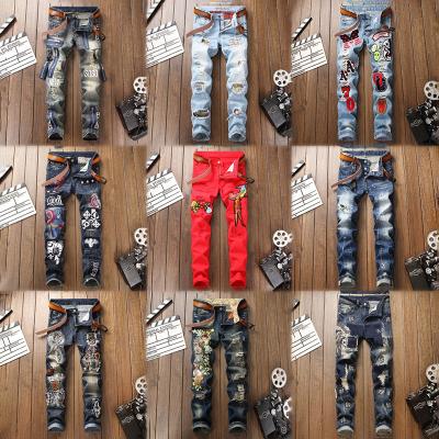 China European and American insignia small straight cylinder personality wash jeans QUICK DRY elastic hand-painted process manufacturers wholesale for sale