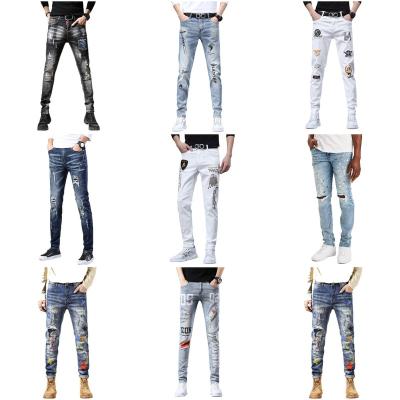 China Jeans 2022 of the new men's pure cotton jeans QUICK-DRY embroidered elastic pants broken hole manufacturers in Europe and America wholesale for sale