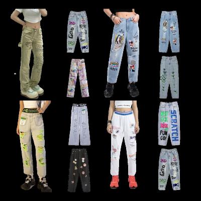 China CIS QUICK DRY heavy industry printed high waist pants directly manufacturer wholesale of summer ripped women's jeans style for sale