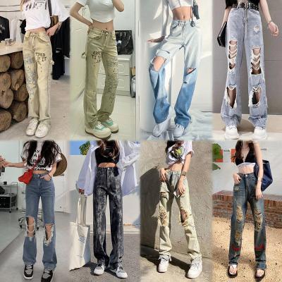 China 2022 new QUICK DRY printed red elastic European and American girls jeans pants manufacturers wholesale for sale