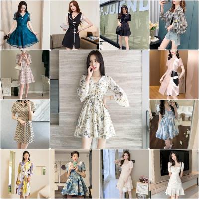 China New 2022 French new first dress love platycodon bubble sleeve flower one shoulder skirt factory wholesale anti-static for sale