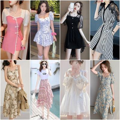 China Korean version female summer anti-static dress 2022 new long high waist cover stomach printing knee-length lady skirt wholesale for sale