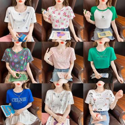 China Anti-wrinkle printing embroidery short-sleeve T-shirt cotton female Ins trend 2022 summer new design sense of shirt manufacturers wholesale for sale