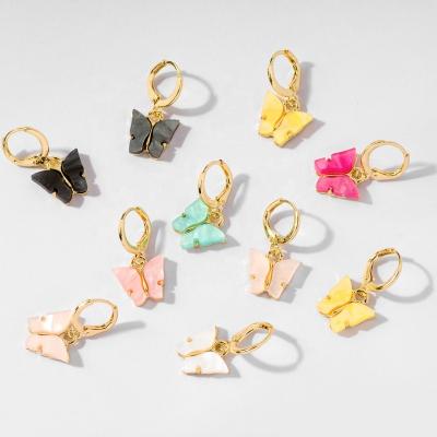 China FASHIONABLE Yiwu Jewelry Factory New Plastic Resin Gold Colorful Butterfly Dangle Earring for sale