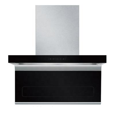 China Household T-shape range hood with full black tempered glass, easy cleaning for sale