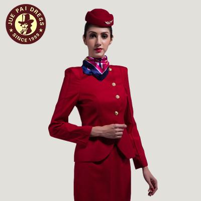 China Red Elegant Fashion Design Airline Stewardess Suits And Skirts Uniform For Lady for sale