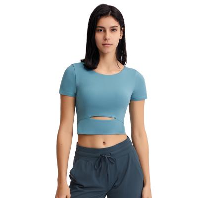 China New Breathable Thin Running Sleeve Rib Crop Size Short Shirt Women Fitness Clothes Cotton Yoga for sale