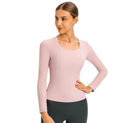 China Breathable Slimming Fitness Hygro-absorbency Sweat Quick Dry Sustainable Flow Top Framing The Rib Long Sleeve Yoga Shirt Nakedness for sale